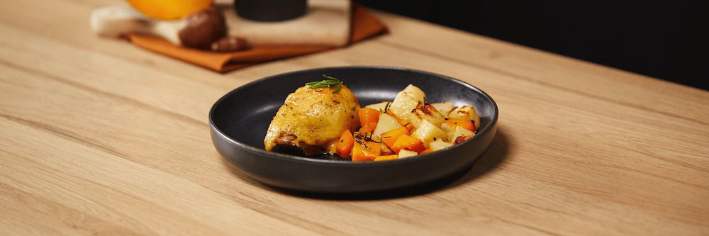 Pollo con zucca e patate